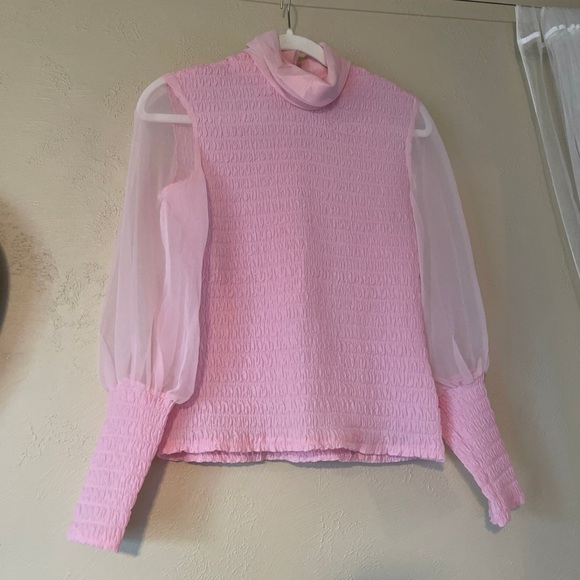 Vintage pink sheer puff sleeve blouse - Picture 2 of 5